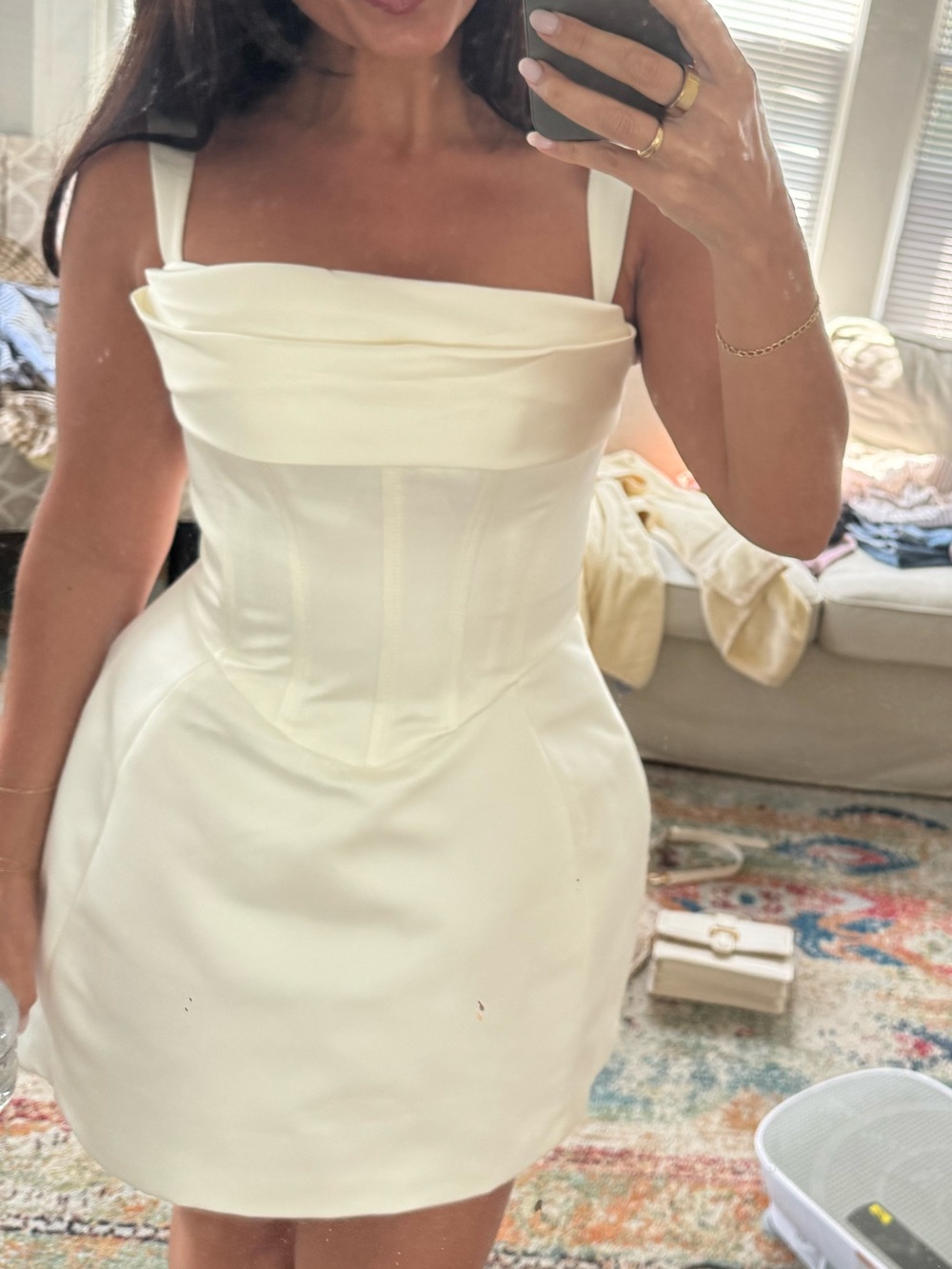 Meshki Cream Strap Mini Dress with Structured Corset